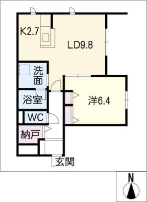スプリングヒル(1LDK/1階)の間取り写真