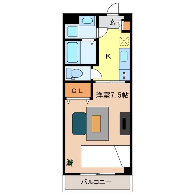 アルル竜(1K/2階)の間取り写真