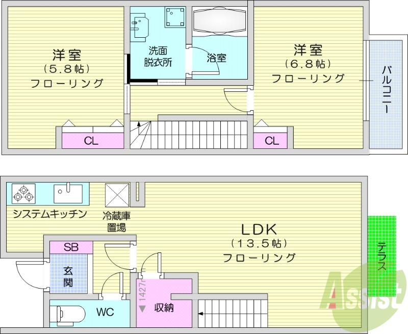 メゾン・コンフォリーノ(2LDK/1階)の間取り写真