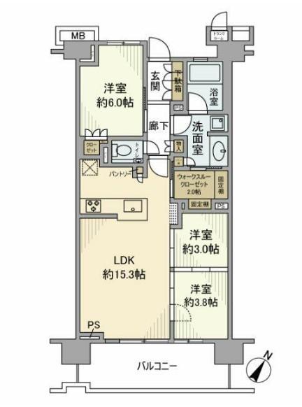 プラウド京急蒲田(3LDK/7階)の間取り写真
