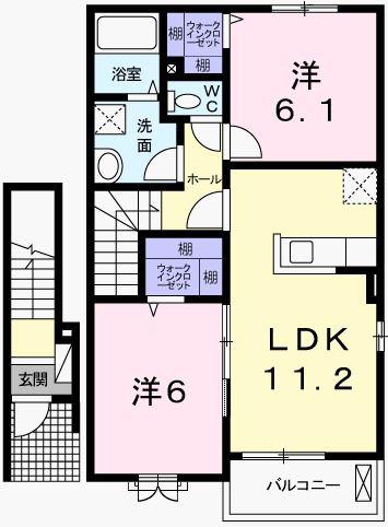 ルナソルC(2LDK/2階)の間取り写真