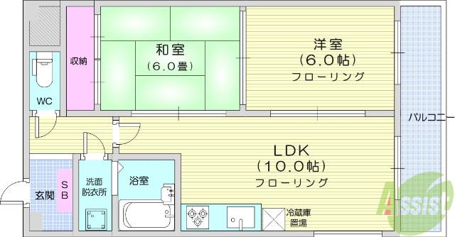 木町通TKビル(2LDK/4階)の間取り写真