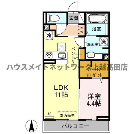 アクシア西本町(1LDK/1階)の間取り写真