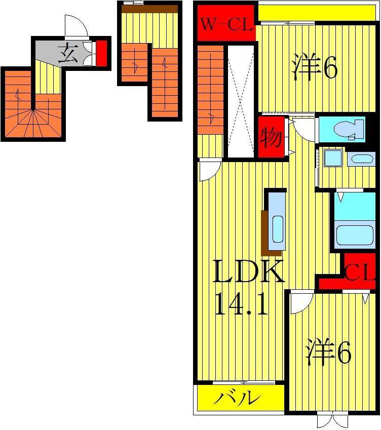 フォルトゥーナI(2LDK/3階)の間取り写真
