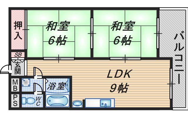 ハイツ北之防(2LDK/5階)の間取り写真