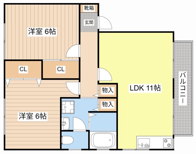 ルシオールI(2LDK/1階)の間取り写真