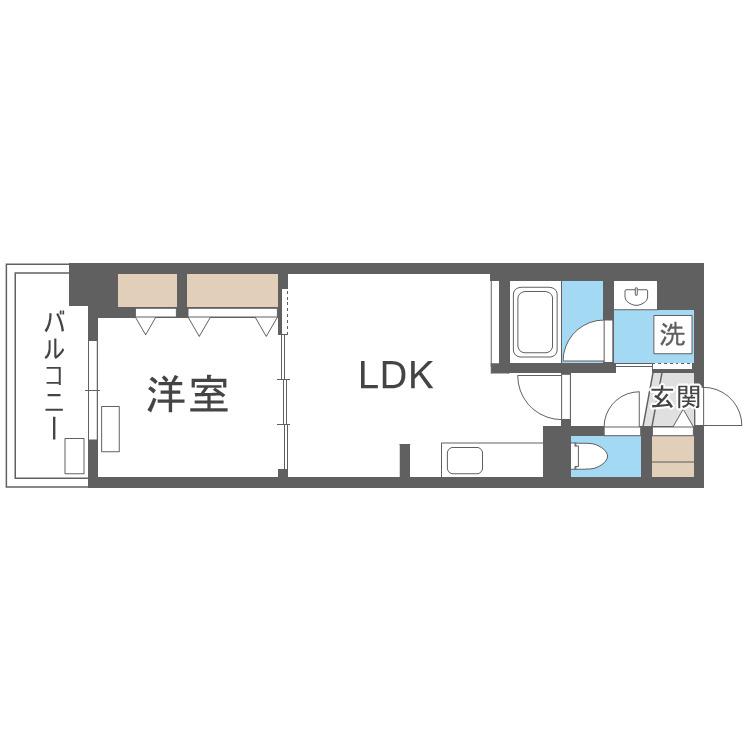 グランセジュール大国町(1LDK/6階)の間取り写真