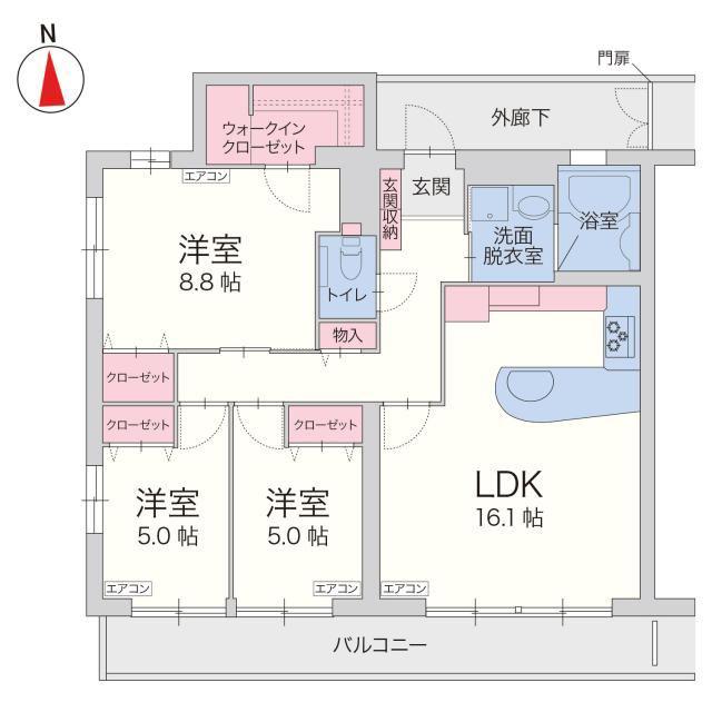 アンブリョン(3LDK/3階)の間取り写真