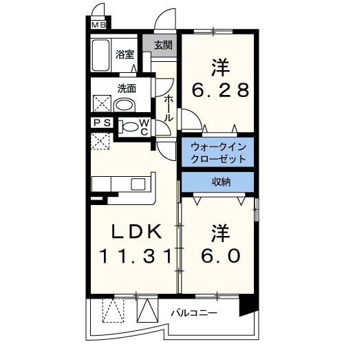 アヴィタシオン・グラース(2LDK/2階)の間取り写真