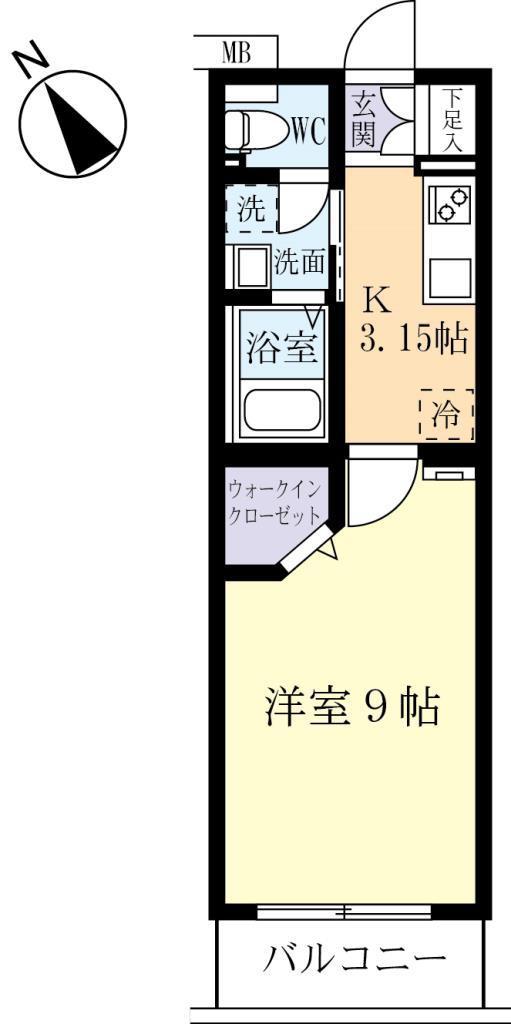 ウイングパークみどりの(1K/3階)の間取り写真