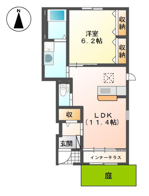 プリオール(1LDK/1階)の間取り写真