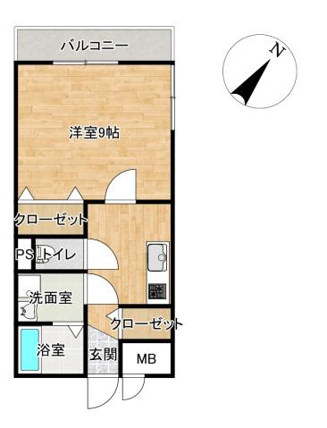 グランドブルー藤原(1K/2階)の間取り写真