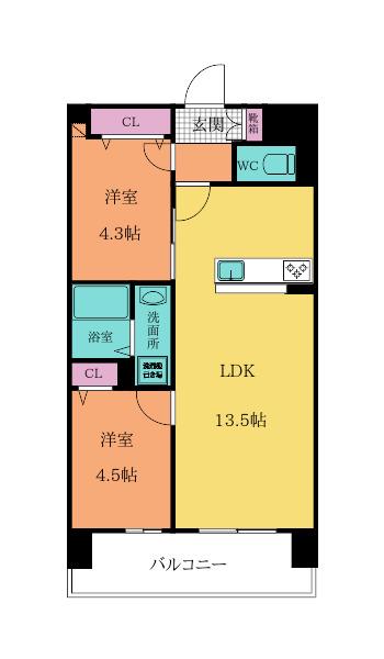 フローリィ279(2LDK/8階)の間取り写真