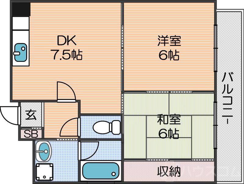 シェーヌパレ(2DK/5階)の間取り写真