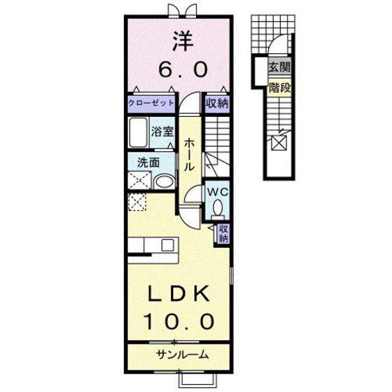 アッシュ6(1LDK/2階)の間取り写真