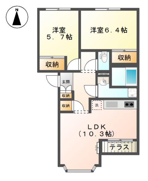 ウィンド・ヴィレッジI(2LDK/2階)の間取り写真