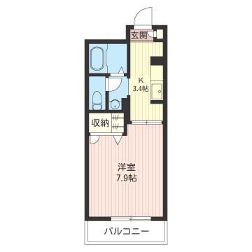 サウスベル(1K/2階)の間取り写真