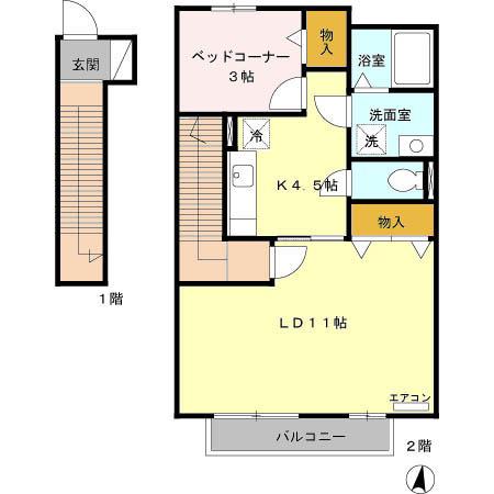 ルミエール花の木 B棟(2K/2階)の間取り写真