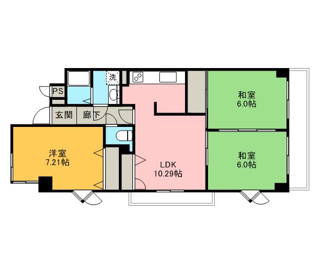 中本ビル(3LDK/2階)の間取り写真