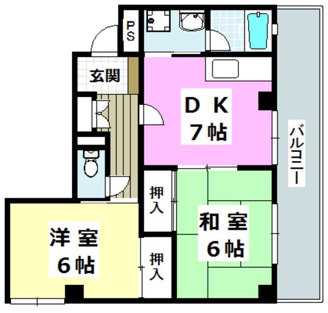 グリーン平尾(2DK/2階)の間取り写真