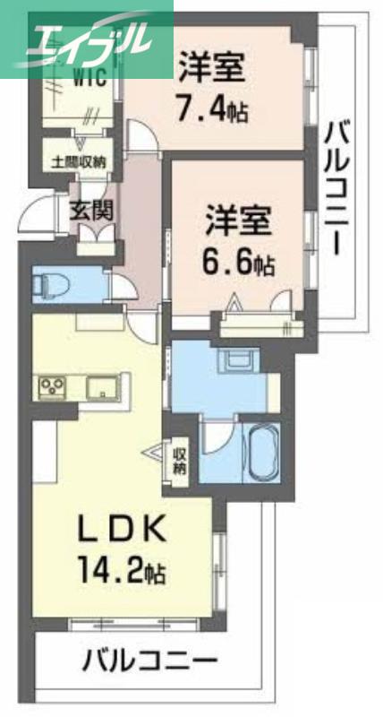 クロムノワール(2LDK/2階)の間取り写真