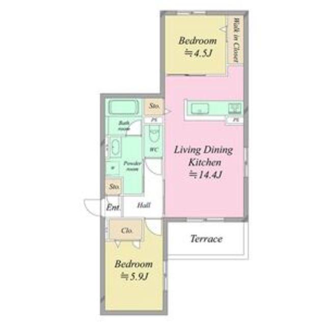 SUNSKY鳳西町(2LDK/2階)の間取り写真