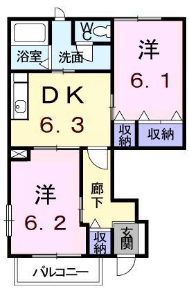 リバティ(2DK/1階)の間取り写真