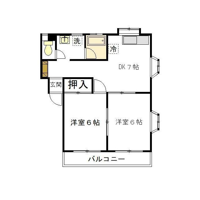 レイクヒルズ(2DK/2階)の間取り写真