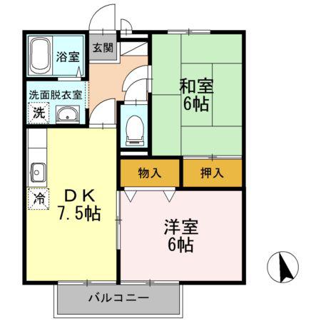 ファミール東琴芝(2DK/1階)の間取り写真