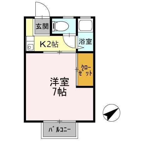 パークハウスA棟(1K/2階)の間取り写真