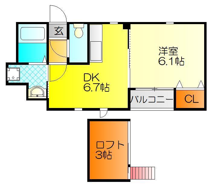 CASA DE ESPERANZA カサ・デ・エスペランサ(1DK/3階)の間取り写真