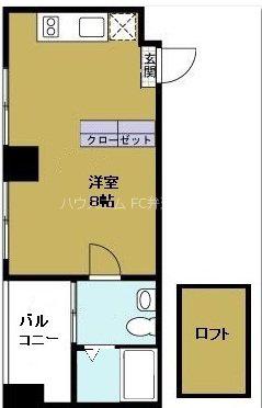 地下鉄中央線 弁天町駅 徒歩6分 8階建 築19年(ワンルーム/3階)の間取り写真