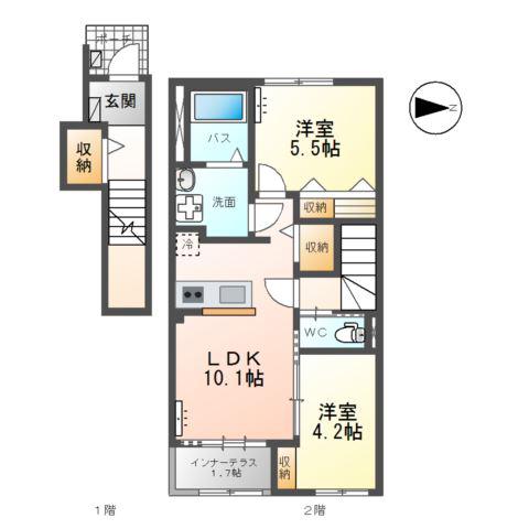 黒岩アパート(2LDK/2階)の間取り写真
