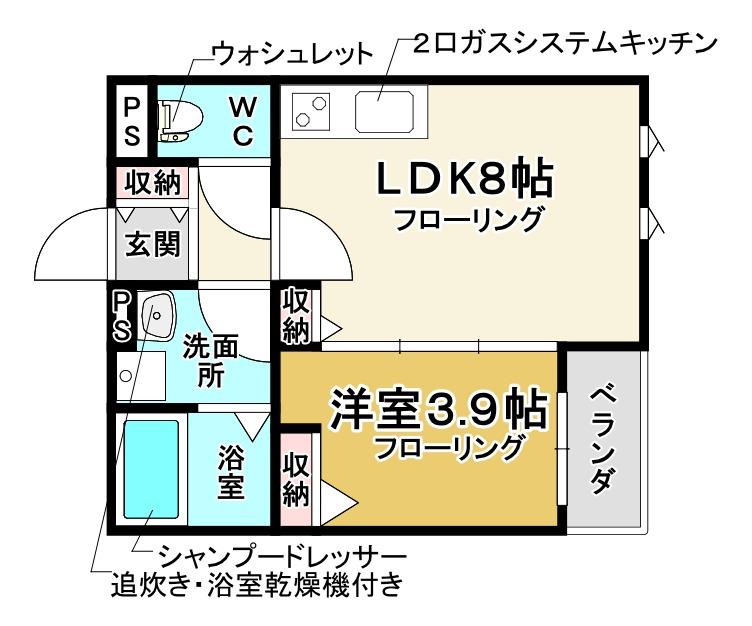KIT石橋阪大前(1LDK/1階)の間取り写真