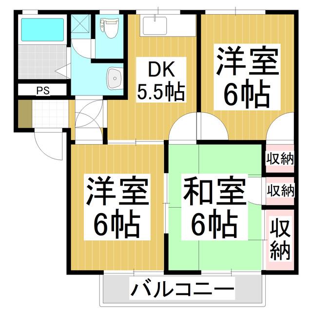 プリーザント宮沖B棟(3DK/2階)の間取り写真
