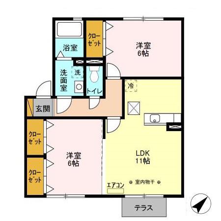 CARINOPENSEE(2LDK/1階)の間取り写真