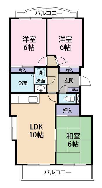 ヴィレッジ花みずき(2LDK/3階)の間取り写真