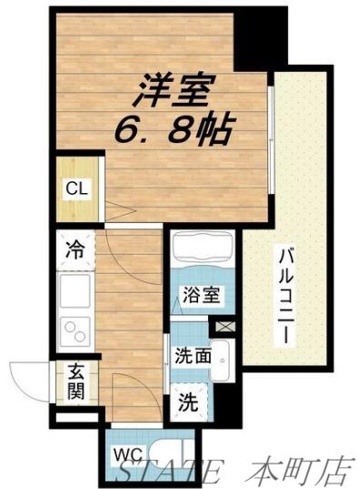 アプリーレ西本町(1K/13階)の間取り写真