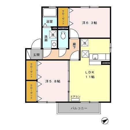 タウンコートくろい駅東II(2LDK/1階)の間取り写真