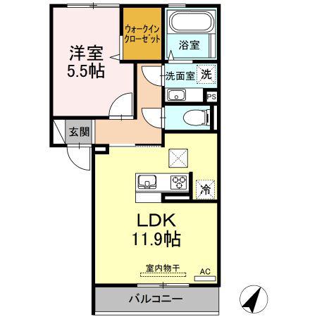 グランデュール葉山(1LDK/1階)の間取り写真