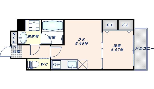 プレジオ布施EURO(1DK/5階)の間取り写真