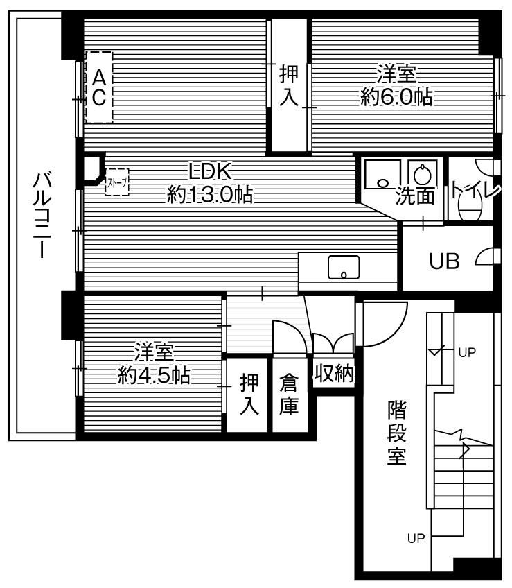 ビレッジハウス恵み野北2号棟(2LDK/4階)の間取り写真