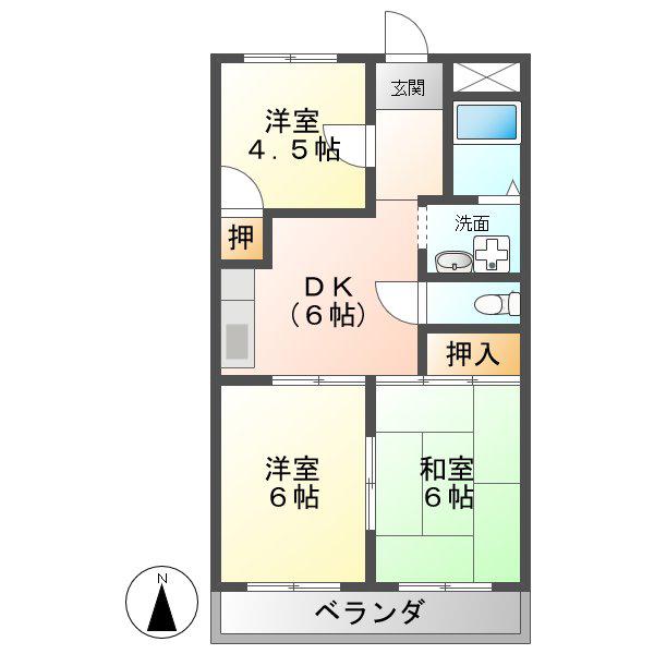 ベルテ不動丘(3DK/2階)の間取り写真