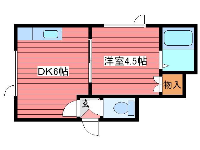 リバティー月寒東(1DK/1階)の間取り写真