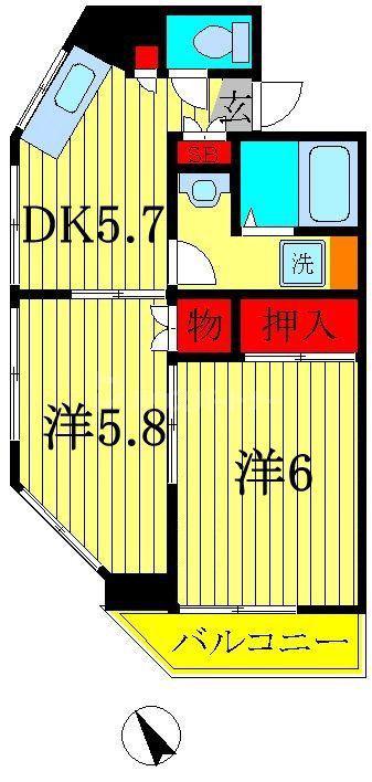 グローリアパレス壱番館(2DK/7階)の間取り写真