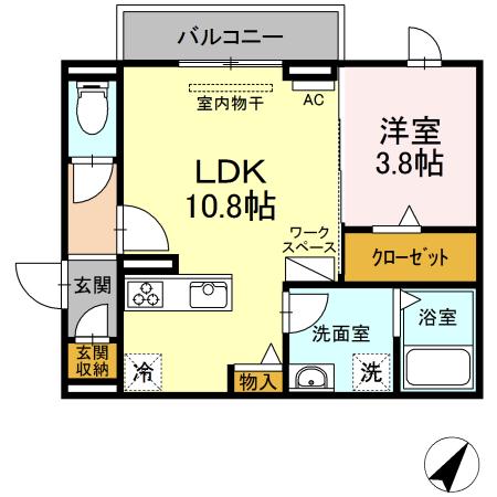 歩夢III(1LDK/2階)の間取り写真