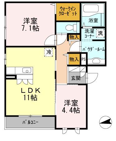 コンフォール長居東(2LDK/2階)の間取り写真
