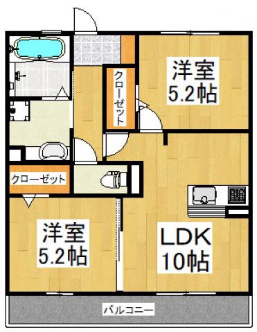 カルフール前沢(2LDK/3階)の間取り写真