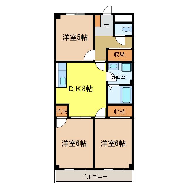 サウスタウンF(3DK/1階)の間取り写真
