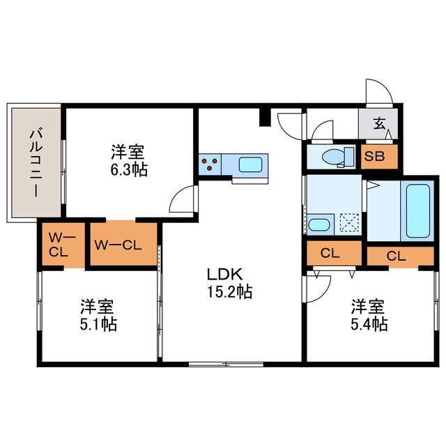 PORTE-BONHEUR II ポルトボヌール(3LDK/3階)の間取り写真